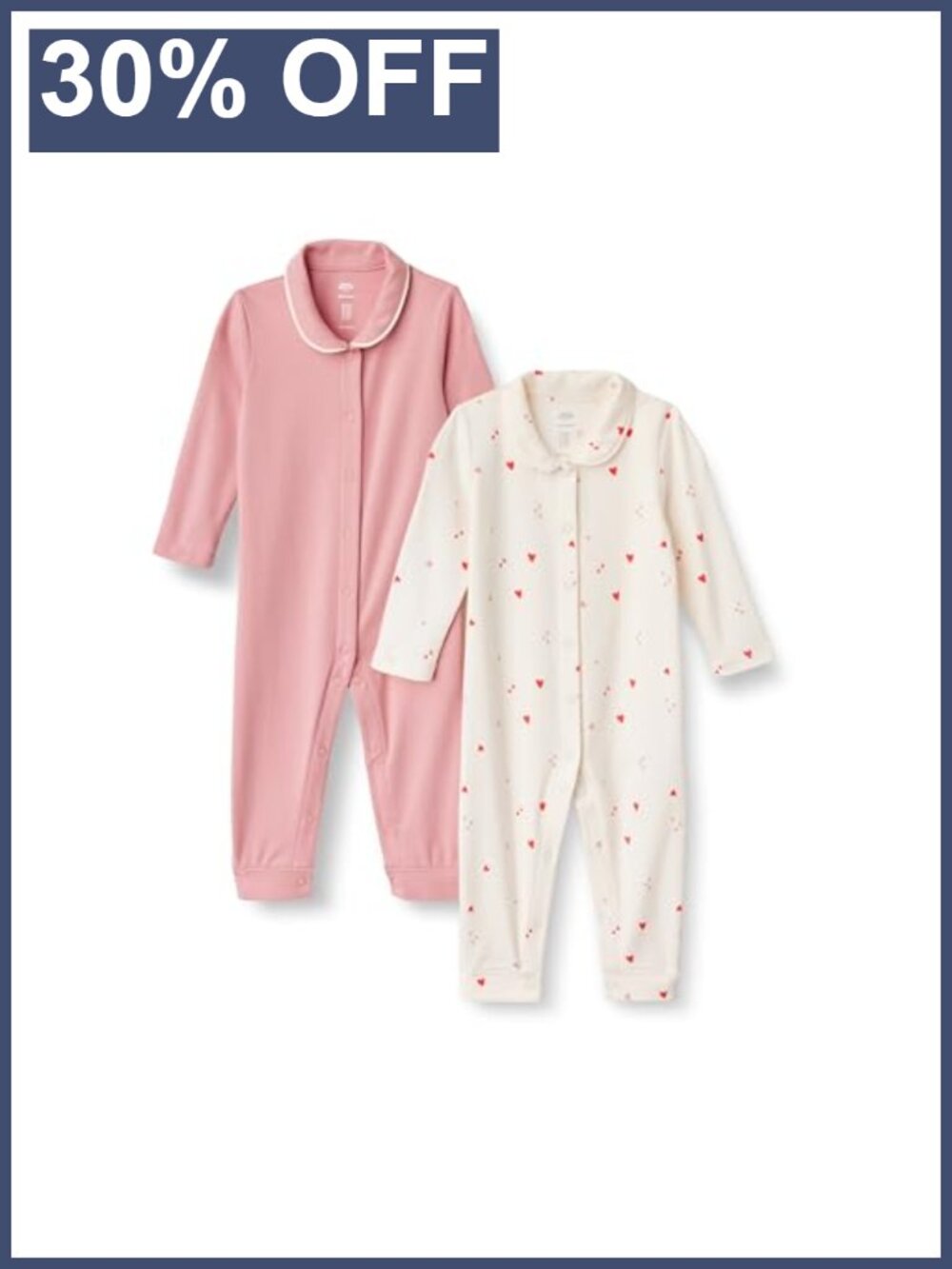 Unisex Baby Cotton Footless Sleepsuit 2 Pack Peter Pan Collar Snap